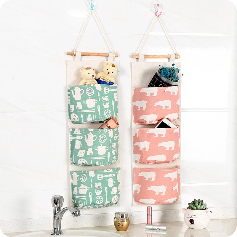 Nueva bolsa de almacenamiento para colgar en la pared de tela de algodón para organizar un bolsillo de almacenamiento para decorar la cocina, el baño y la sala de estar 65631