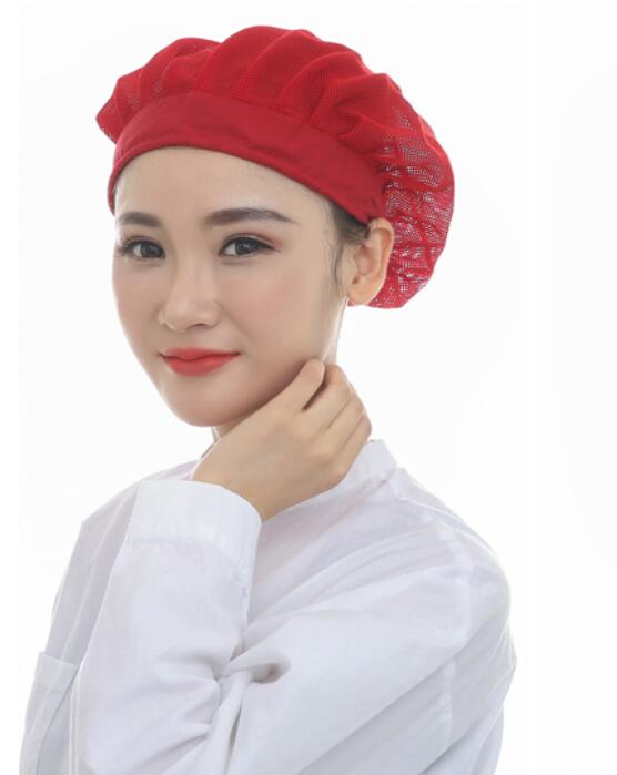Chapeau de chef de cantine pour hommes et femmes, en maille respirante, casquettes alimentaires rouges, filet ajustable, casquette anti-poussière sanitaire respirante: Rouge
