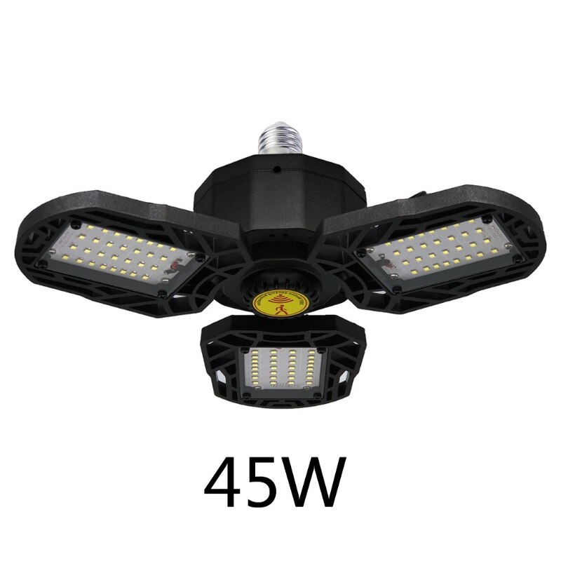 Led Garage Licht 60W Vervormbare Led Garage Plafondlamp Met 3 Verstelbare Panelen Voor Kelder Werkplaats Magazijn: Black-45W