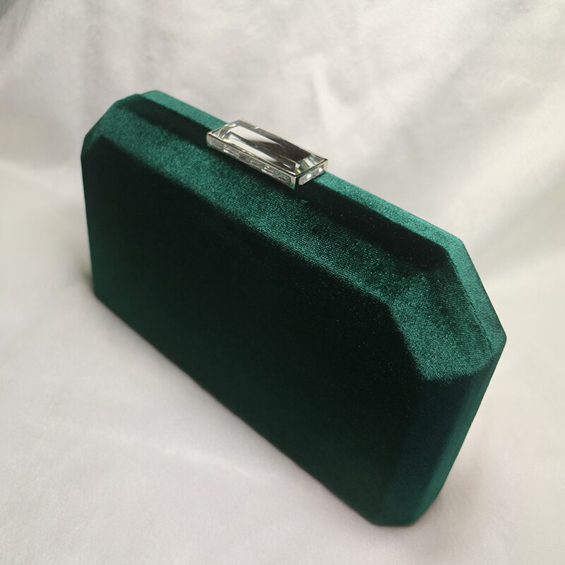 Dark Green Velvet Hard Case Box Clutch Evening Bags and Clutch Purses Handbags with Shoulder Chain for Ball Party Prom