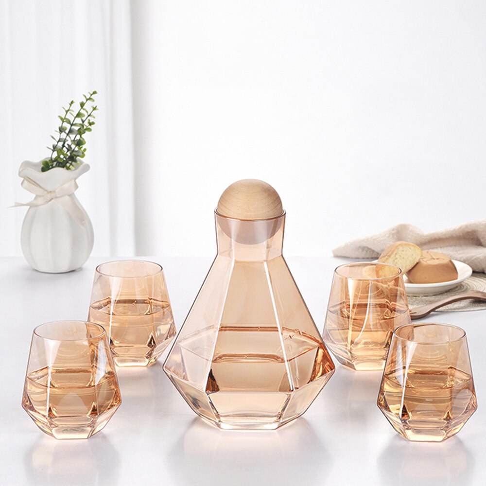 Goud 5Pcs Glas Water Jug Koud Water Thee Pot Juice Drink Fruit Theepot Karaf Met Handvat Filter Warmte-Proof Theepot Set