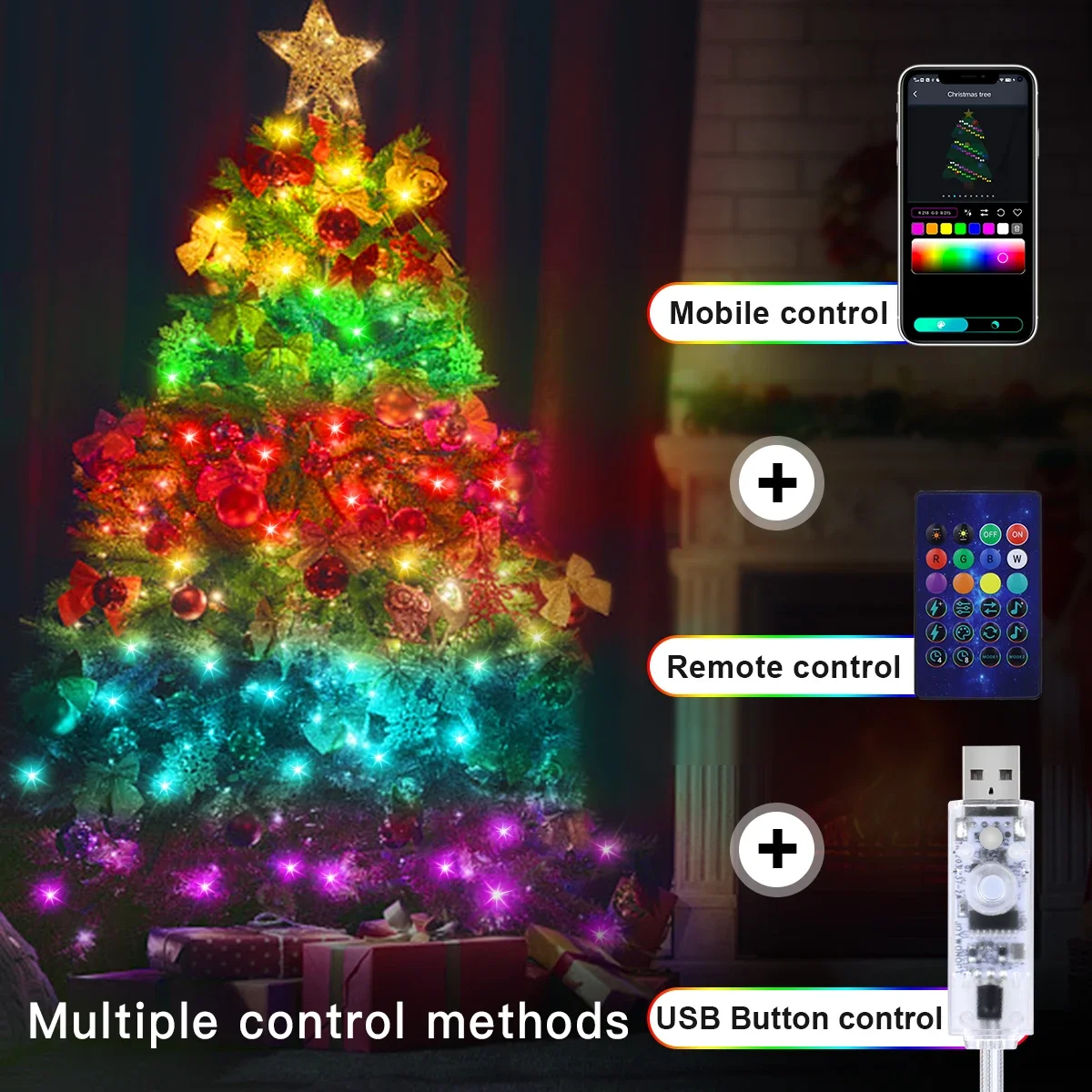 20M RGBIC USB 5V LED Stachel Licht Bluetooth Musik APP WS2812 Programmierbare DIY Lichterkette Geburtstag Party Girlande weihnachten Dekor
