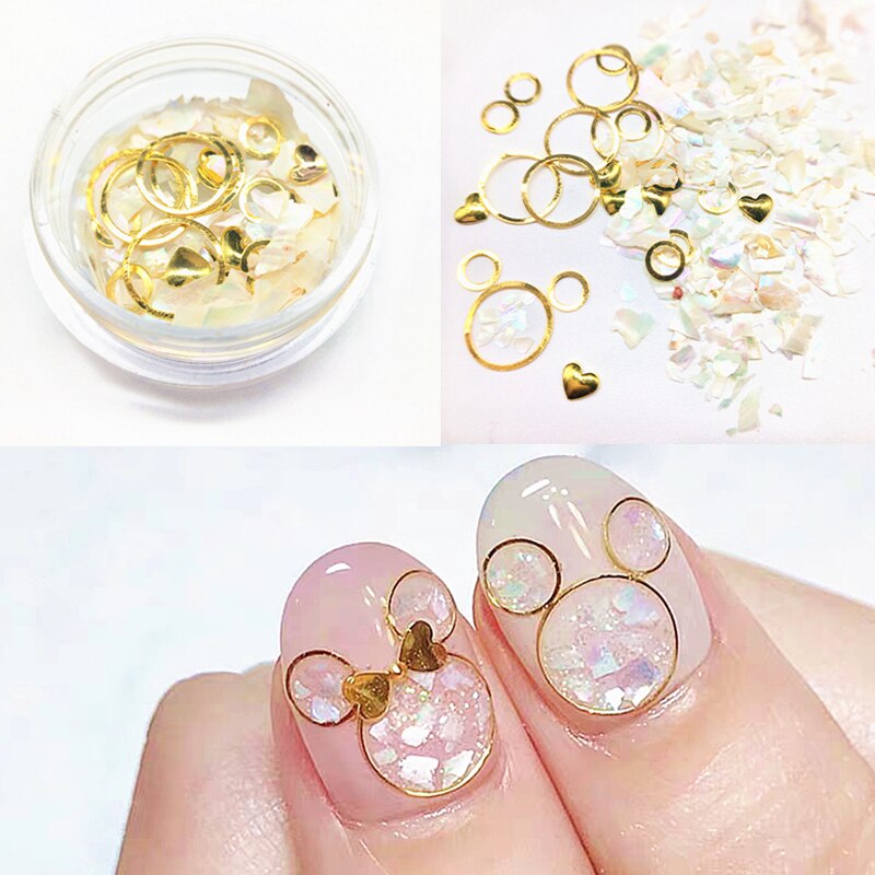 1 doos muis metaal 3d nageldecoraties gedroogde bloemen bedels dieren nagel paillette hart accessoires schelp manicure japans: 4