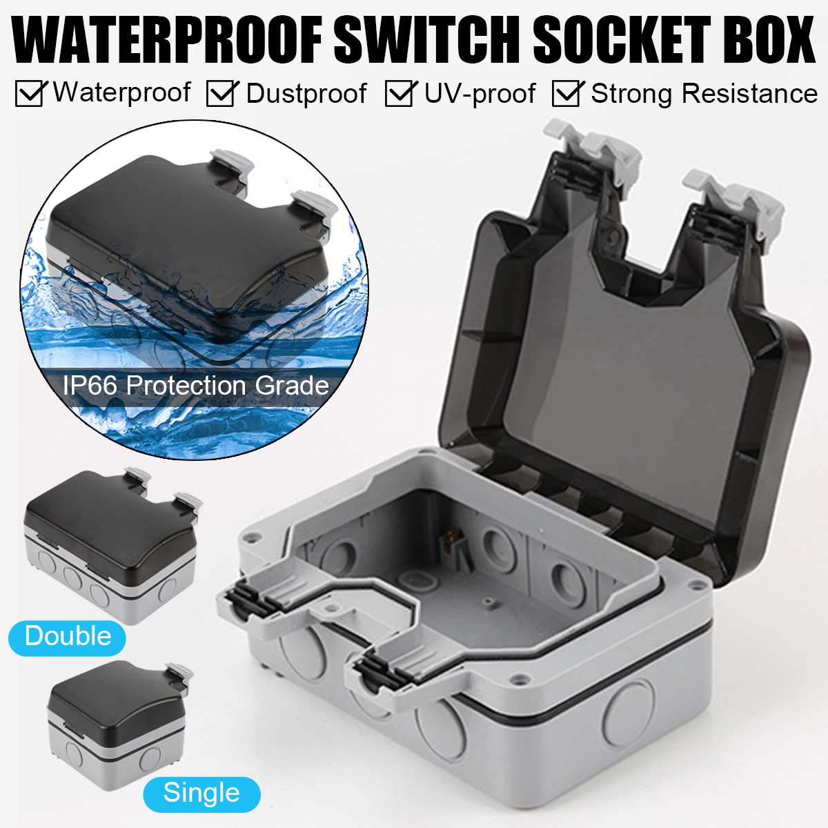 Single/Double Wall Socket Waterproof Box Plate Panel Switch Protection Cover IP66 Weatherproof Waterproof Outside Use