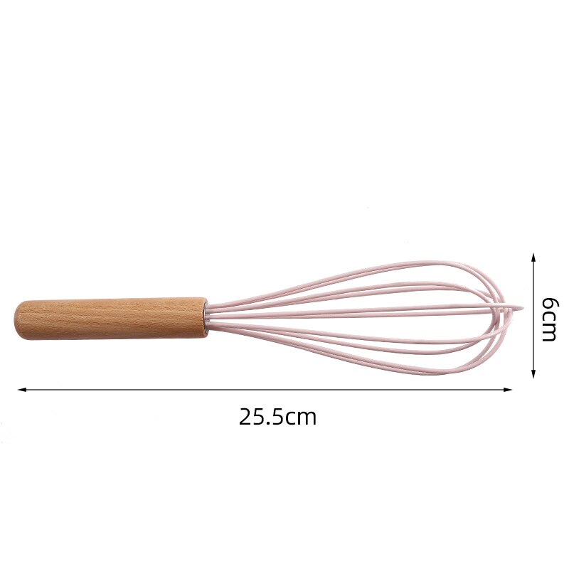 Silicone Wooden Handle Egg Beater 10 Inch Wooden Handle Manual Kitchen Mixer Household Baking Tools