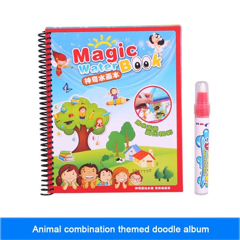 Disegno Album Giocattoli Del Fumetto Vernice Learning Libro Libro di Doodle Album di Pittura Acqua Riciclabile Colorazione Notebook Ricaricabile Penna Cartone: Animal combination