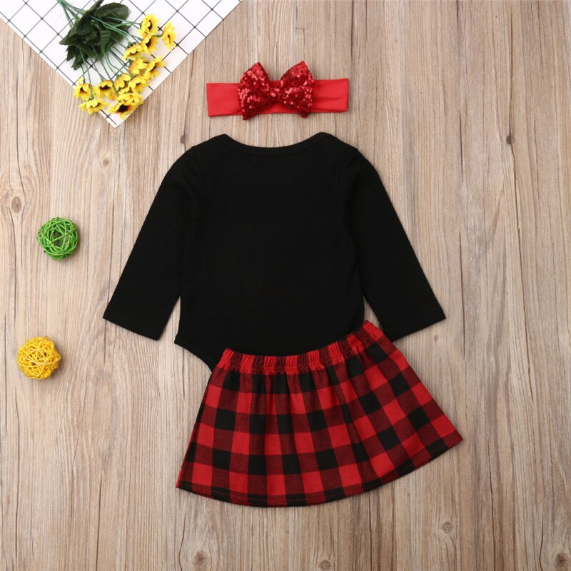 Family Matching Clothes Big Sister T-shirt Little Sister Romper+Plaid Dress Outfits