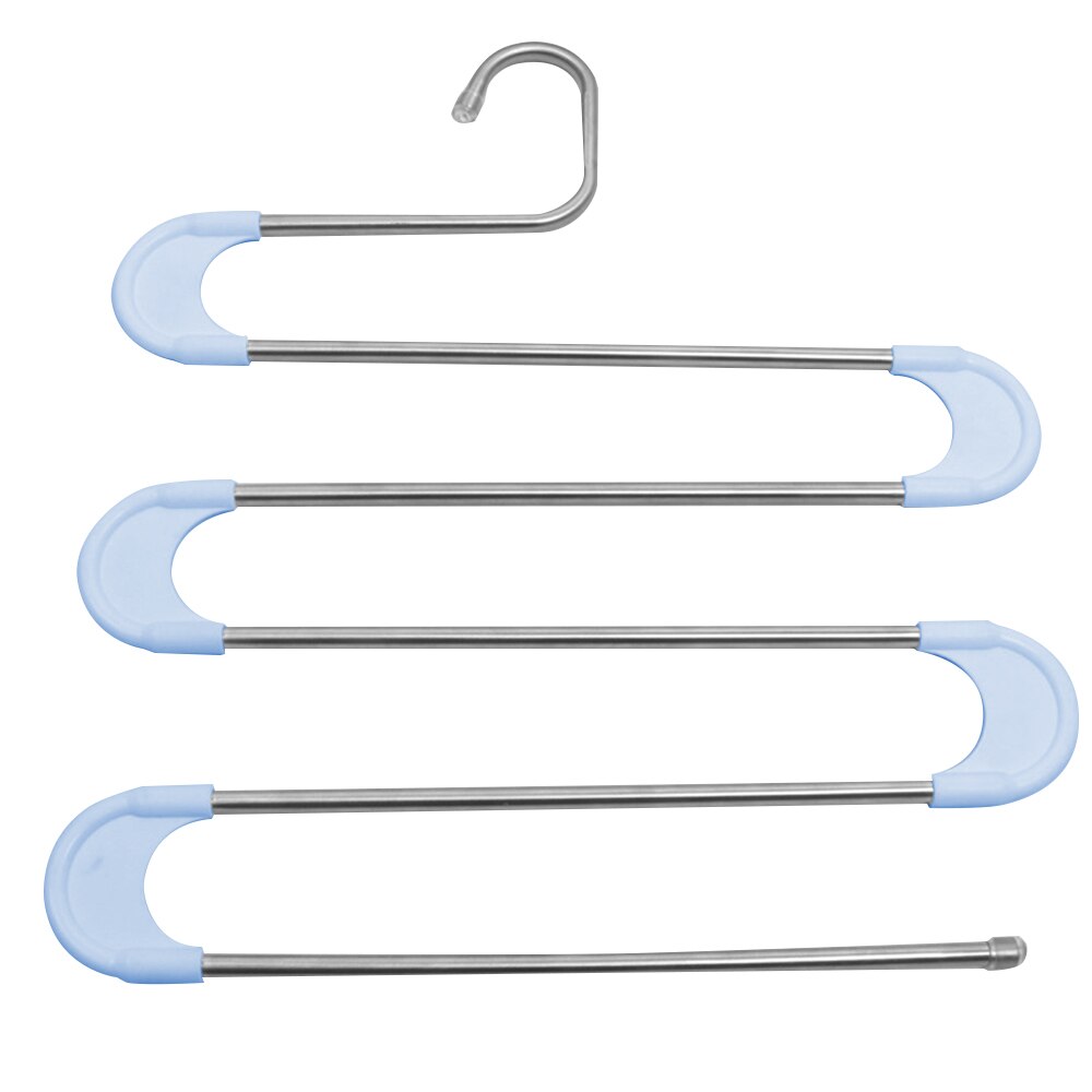5 layers Stainless Steel Clothes Hangers S Shape Pants Storage Hangers Clothes Storage Rack Multilayer Storage Cloth Hanger: blue