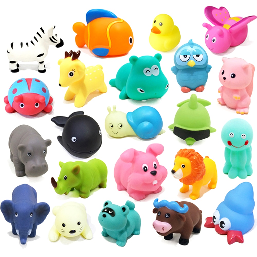 1Pcs Lovely Mixed Animals Swimming Water Toys Colorful Soft Rubber Float Squeeze Sound Squeaky Bathing Toy For Baby Bath Toys