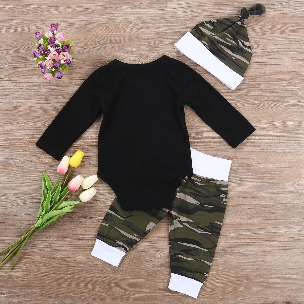 Nyfött spädbarn barn bebis pojke höstkläder camo toppar långärmade byxor hatt outfits set