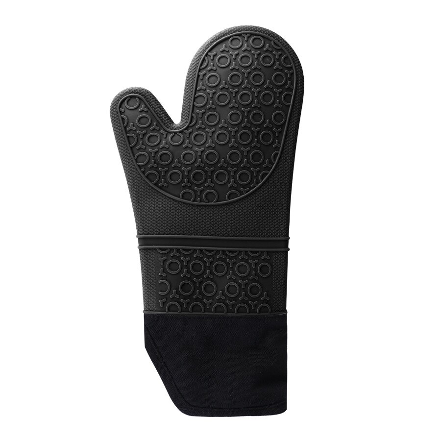 Doppel Schicht Backen Handschuhe Wärme-Beständig Silikon Handschuhe mit Baumwolle Küche Backofen Handschuhe Mikrowelle Handschuh Nicht-Unterhose Topf Halfter: 1Stck Schwarz