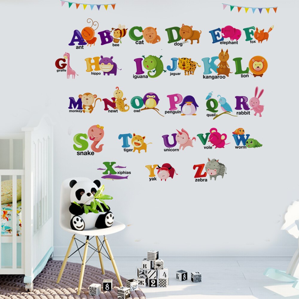 Cartoon number animal 26 letter word wall stickers children&#39;s room kindergarten early education wall stickers letter signs: 05