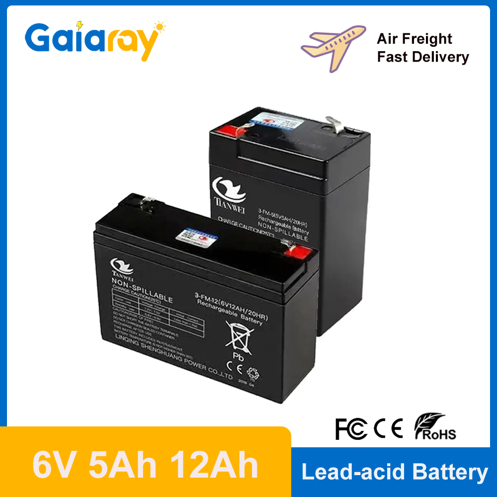 Batería recargable de plomo-ácido de 6V, 5Ah, 12Ah, 5000mAh, baterías de respaldo para coches eléctricos para niños, Scooters, báscula electrónica