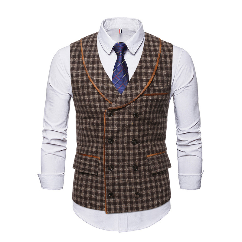 Herfst En Winter Vest Met Plaid Double Breasted Mannen Leisure Suit Vest