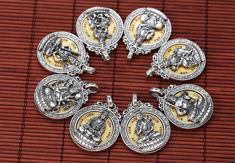 100% 925 silber Acht Buddha Statue Anhänger 925 Sterling Buddhistischen Buddha Anhänger die Chinesische Sternzeichen Gute Luck Amulett Anhänger