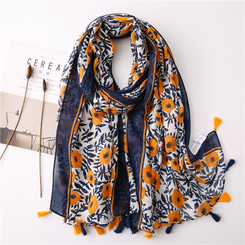 Foulard à pompon en coton pour femme, écharpe en lin à fleur, paréo pour la plage, Hijab, écharpe d'été,: 3