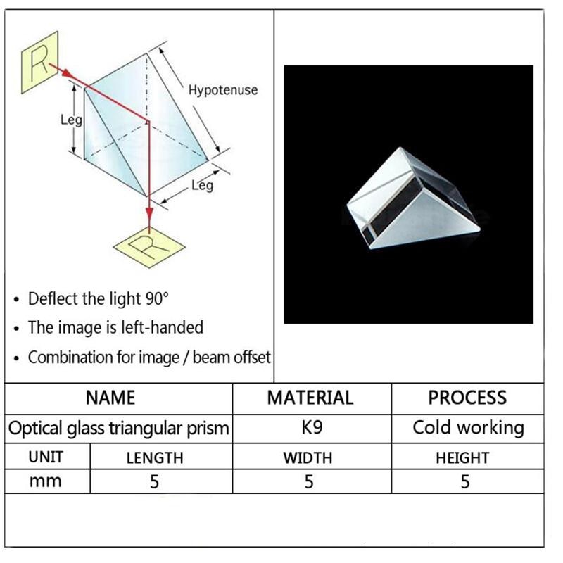 5x5x5mm Optical Glass Triangular Triangular Right Angle K9 Prisms Lens Optics