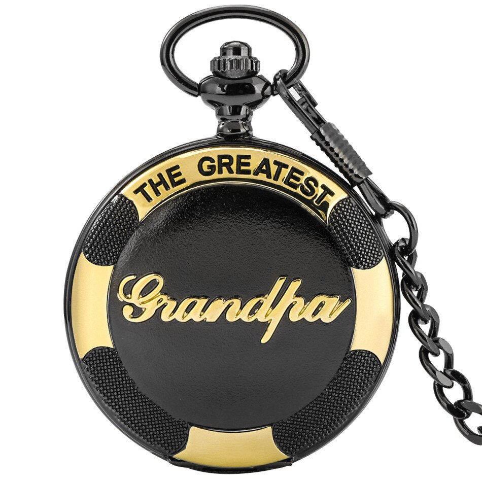 The Greatest Grandpa Antique Birthay Quartz Pocket Watch Retro Black Pocket Pendant Clock with Box: Black with gift box