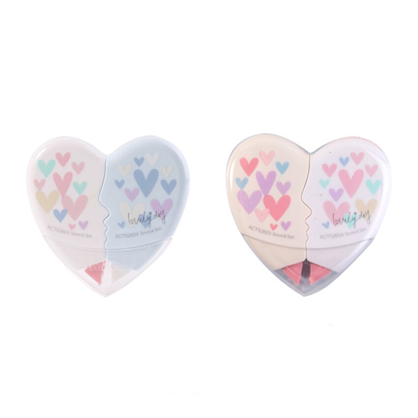 Cinta correctora en forma de corazón para estudiantes, 1 Juego de 10M, material de oficina para la escuela, Corrector de escritura, papelería, novedad