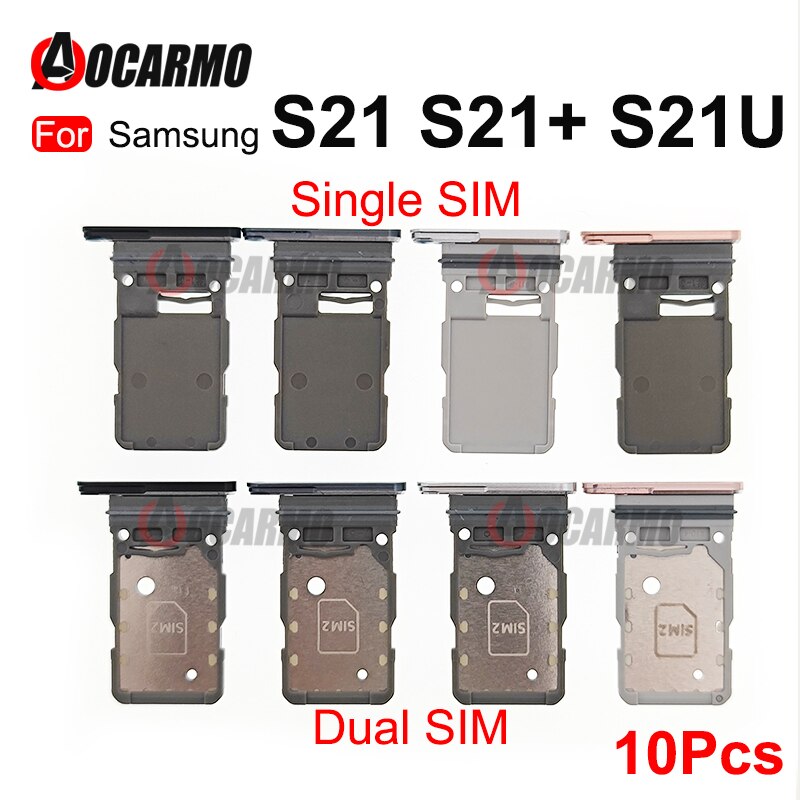 10 pces para samsung galaxy s21 ultra s21 plus s21 + s21u duplo sim cartão único sim bandeja slot para cartão titular peças de reposição