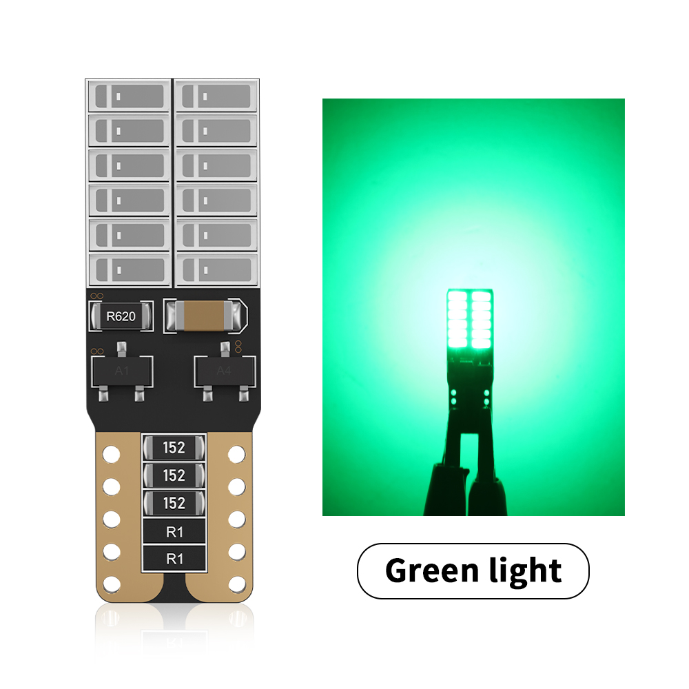 Bombilla LED para coche, luz de señal Canbus, 5 W5, T10, W5W, lámparas de marcha atrás lateral de cuña, 4014, 24 SMD, sin error, blanco, 12V, 6000K, 2 uds.: Verde