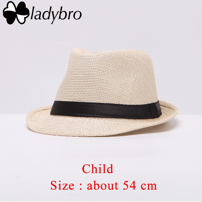 Ladybro Women Sun Hat For Men Hat Kids Summer Beach Hat Child Cap Female Panama Straw Hat Male Gangster Trilby Sun Visor Cap Boy: Child beige