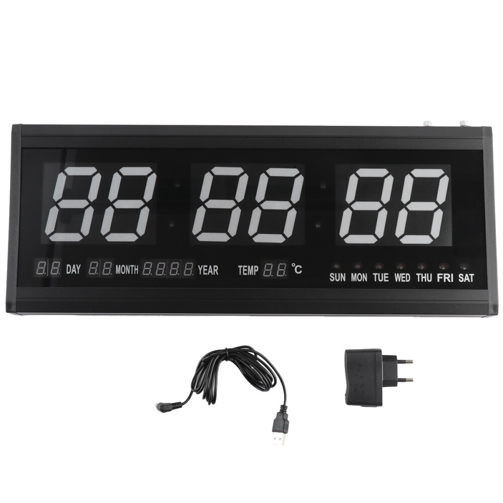 18.9'' Large LED Calendar Wall Clock with Date Indoor Temperature for Living Room Office Conference Room Bedroom (Red Word)