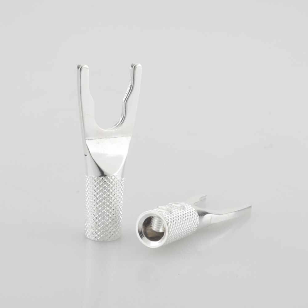 8x Pure Copper Silver Plated Copper Spade Plug Speaker Cable Wire Connector HiFi