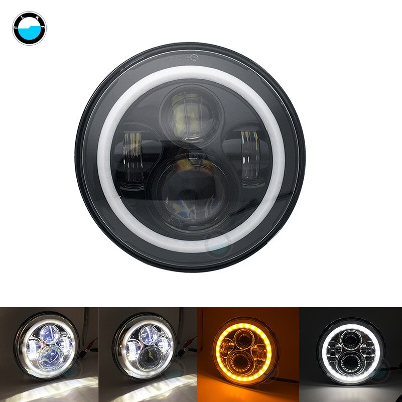 Faro de motocicleta DOT SAE E9 de 60W de 7 pulgadas con faro Led de ojo angular anillo de ajuste de cubo de 7 pulgadas de carcasa.: 1 pcs black light C1