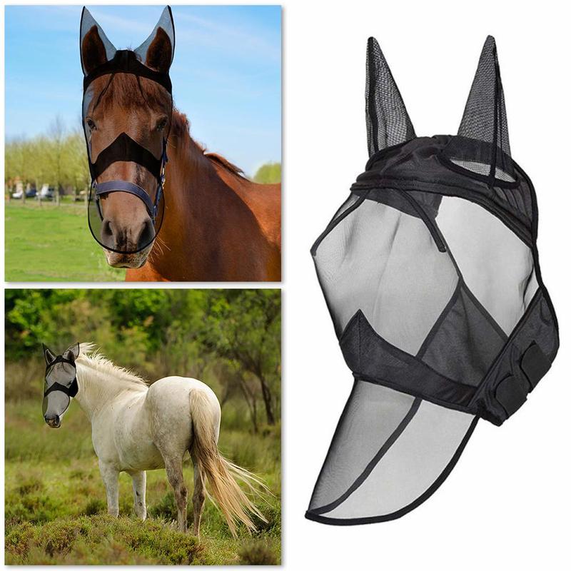 Capa de cabeça à prova de insetos para cavalos, máscara de vôo para cavalos, suprimentos equestres respiráveis e confortáveis, máscara de cavalo