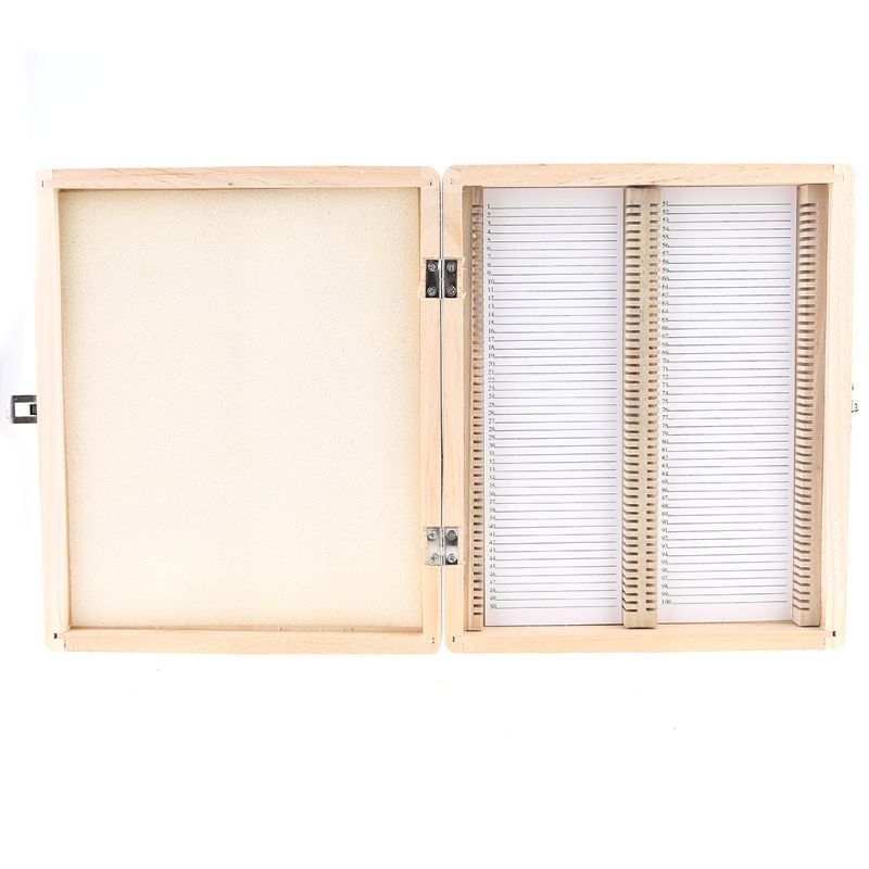 100-Places Digital Microscope Slides Storage Box Biological Wooden Piece Case D0AC