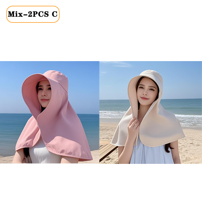 1/2/3 Uds. Sombrilla de protección solar de verano para mujer, sombrero con protección UV, sombrero para cubrir la cara de ala grande, máscara facial, sombrero con protección para el cuello: Gris