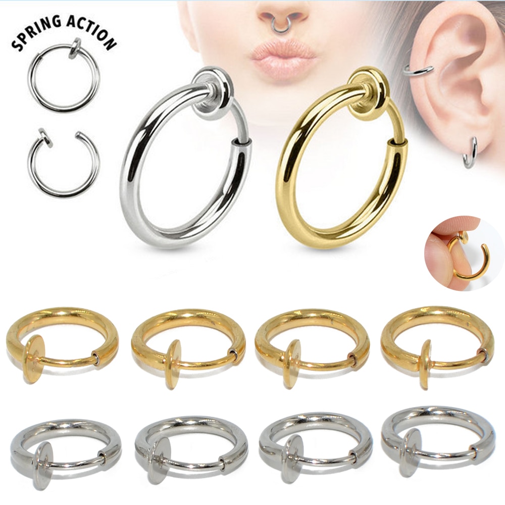 16G Paar Chirurgisch Staal Nep Lente Clip Op Neus Ring Hoop Lip Ring Helix Ring Hoepel Nep Labret Oorbellen accessoires