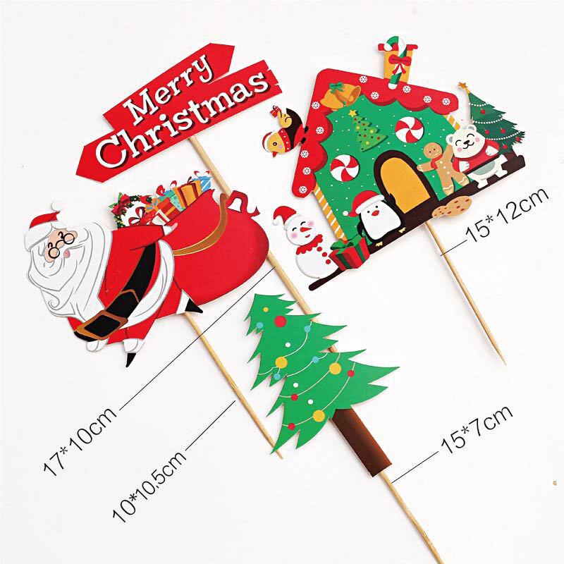 Christams party Cake Toppers Soft clay Christmas cake decoration cake decoration cards and Cake Flags Santa Claus and elk
