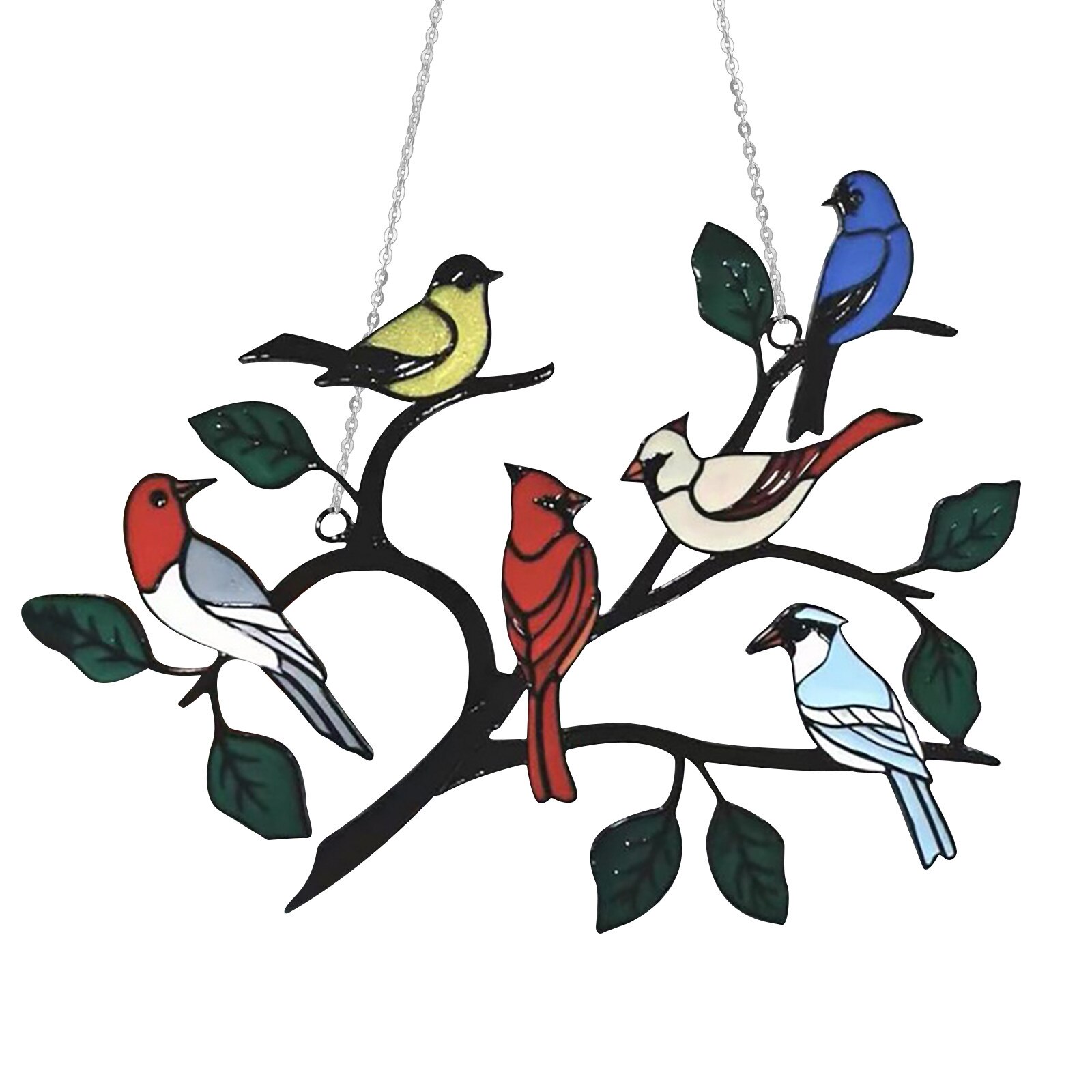 Birds On A Wire High Stained Glass Window Panel Bird Series Ornamen Outdoor Garden Chimes Wind Chime Garden Decoration: A