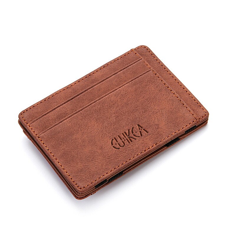 Ultra Thin Men Male PU Leather Mini Small Magic Wallets Zipper Coin Purse Pouch Plastic Credit Bank Card Case Holder: Coffee