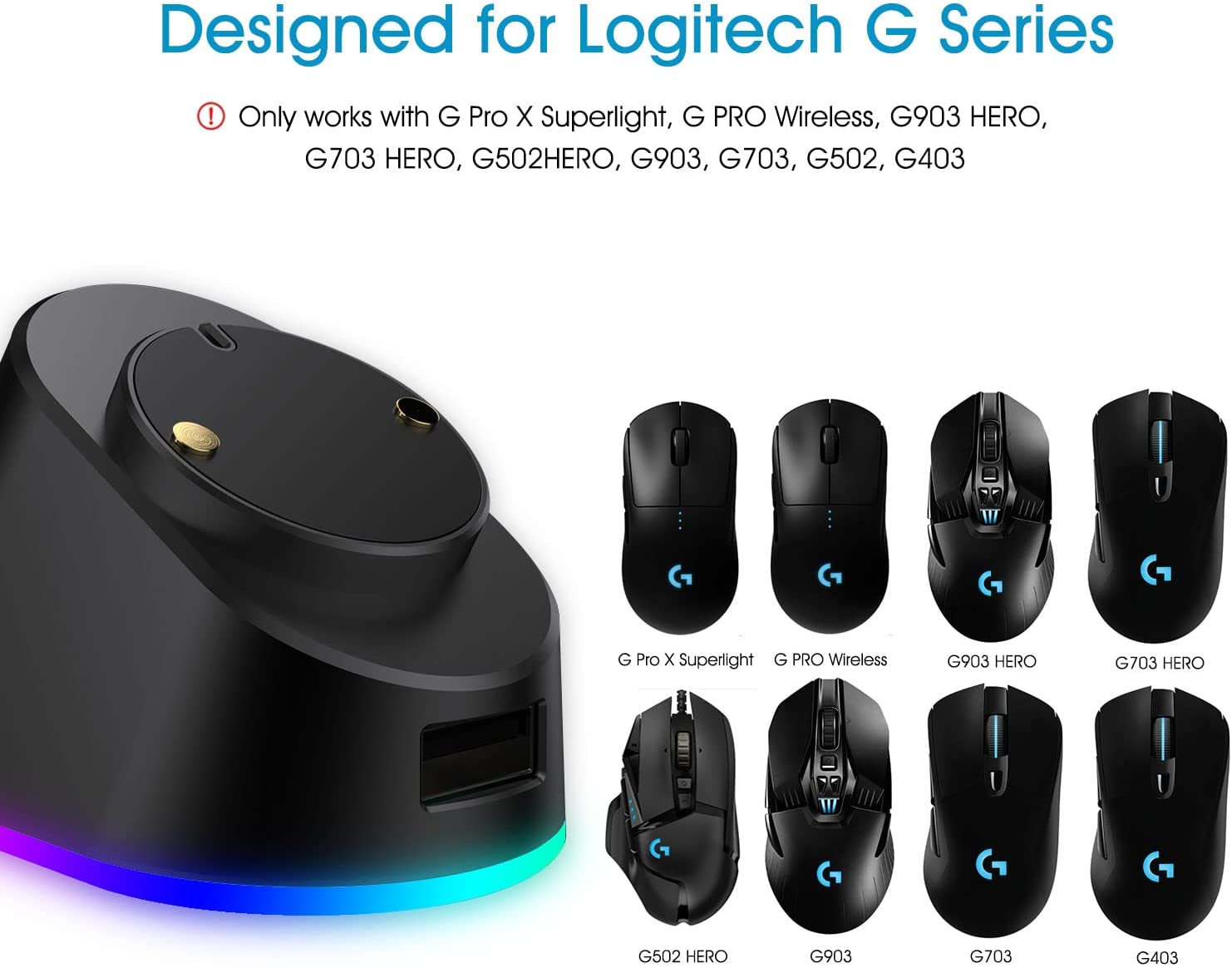 RGB Metal Lightspeed Mouse Charge Dock for Logitech Wireless Mouse G Pro X Superlight G502 G703 G903 Game Mice Magnetic Dock