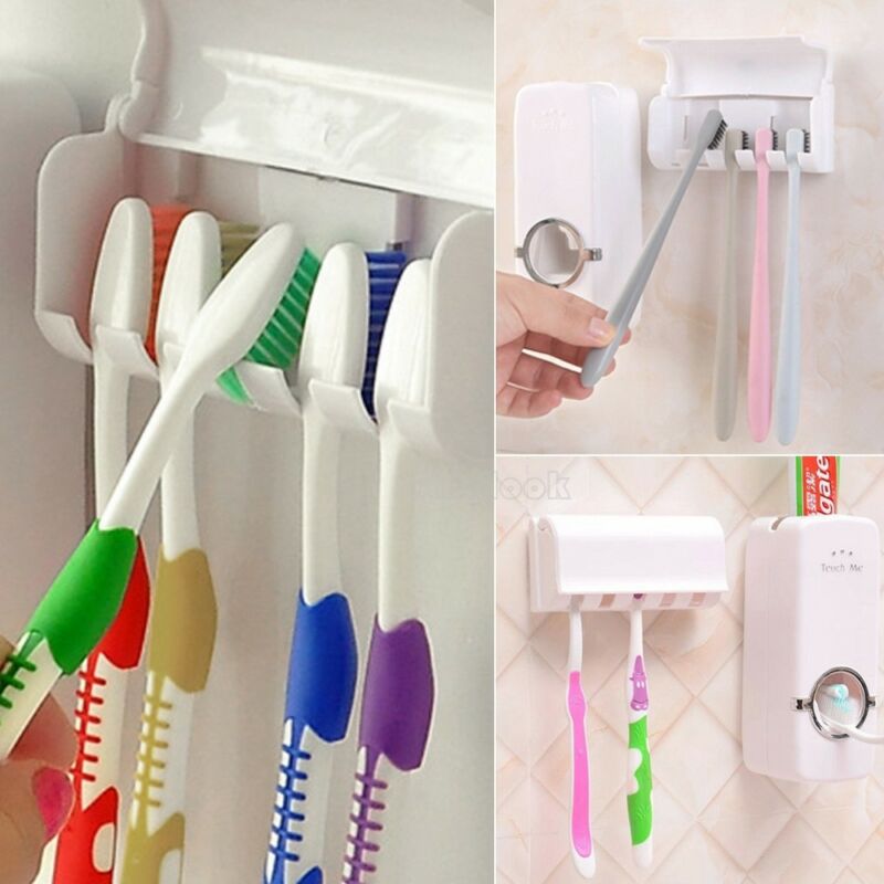 Automatic Squeezer Toothpaste Wall Mount Stand Plastic Toothbrush Dispenser Holder