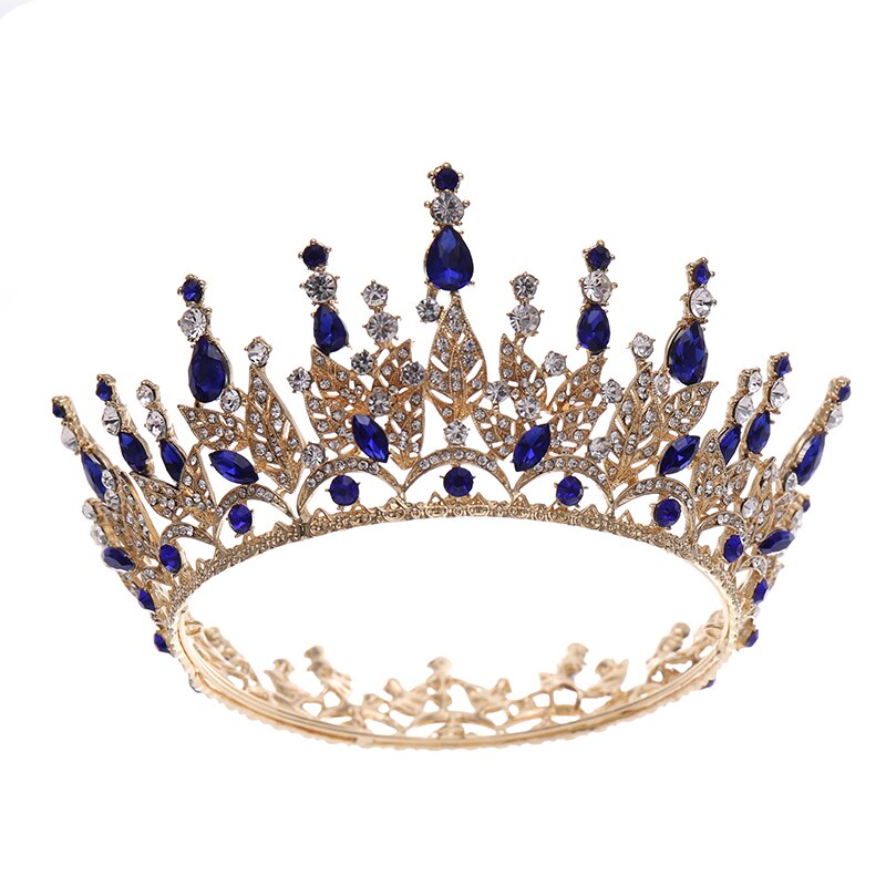 Diadema barroca Vintage con diamantes de imitación para mujer, Tiaras y coronas, accesorios para el cabello para novia y boda, joyería, tocados: Blue