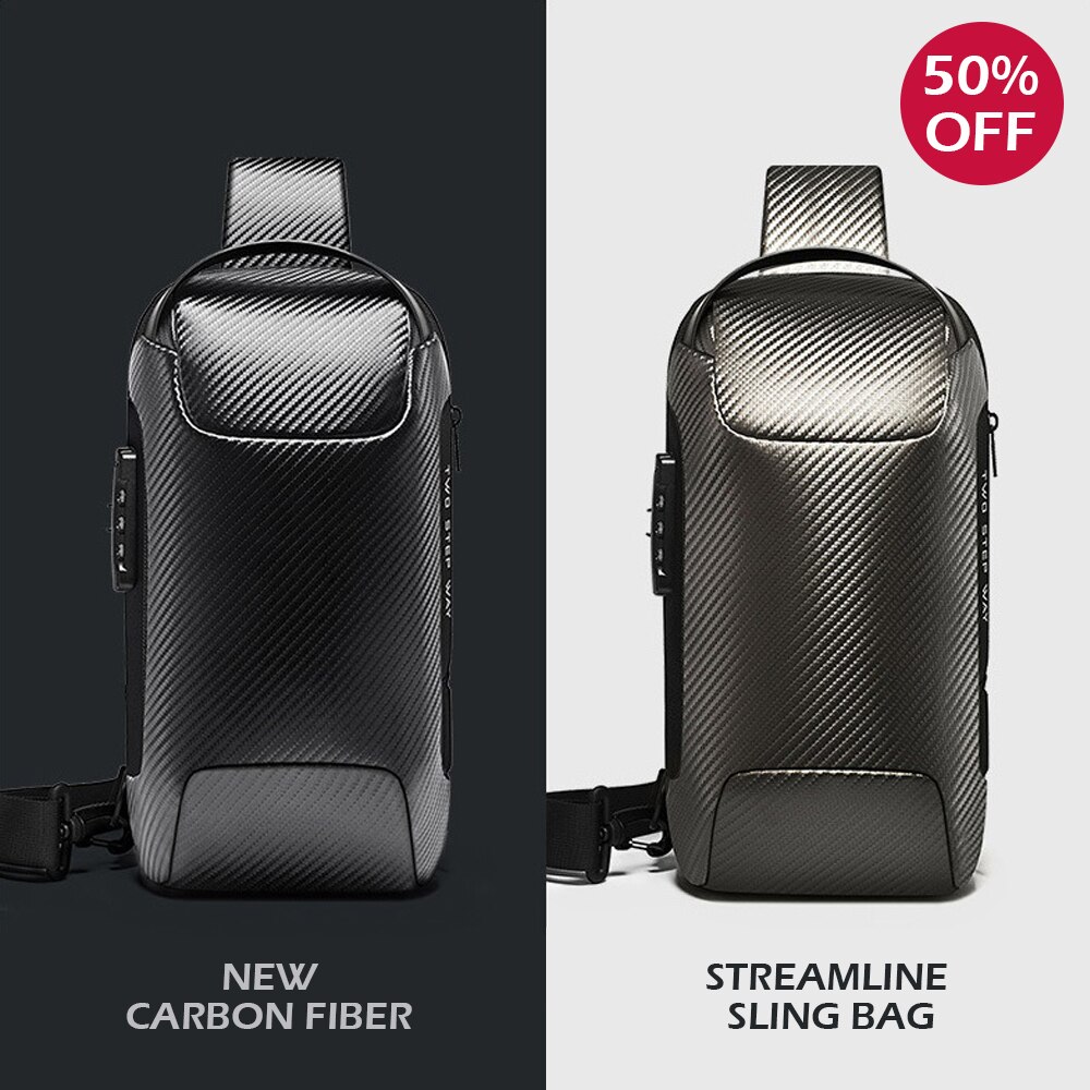 Upgrade Carbon Fiber Streamline Anti-Theft Sling Bag Multifunction Men Chest Bag Male Waterproof Messenger USB Crossbody Bag