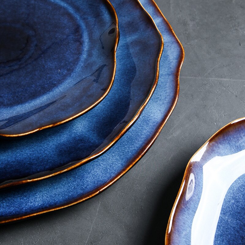 Ceramic Food Dish Flat Plate Pottery Irregular Dish Dinnerware Dishes Western Tableware Household Plate