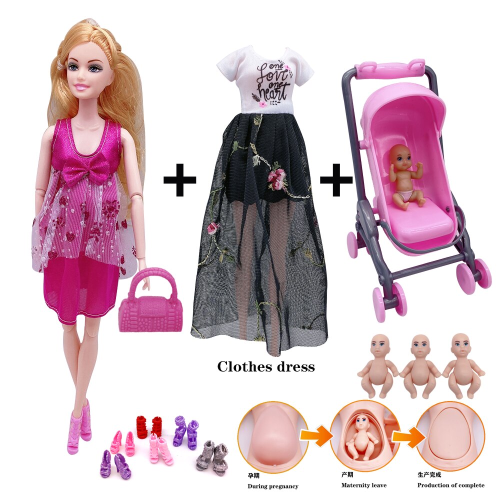 11.5 "/ 5" 2020 mais recente moda grávida barbies boneca mãe-criança combinação banheira + dupla cadeira de jantar crianças brinquedo plástico: green