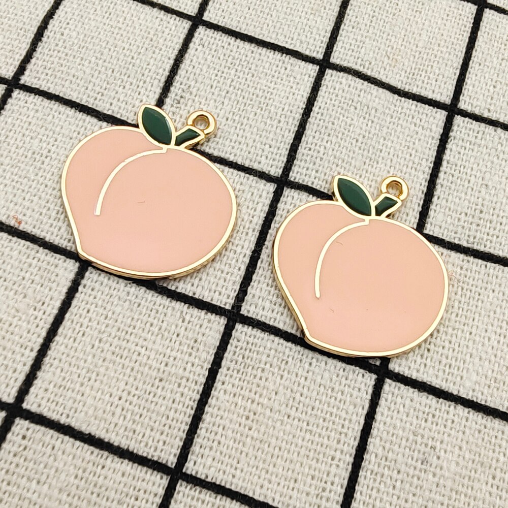 10pcs enamel peach charm fruit jewelry accessories earring pendant bracelet necklace charms zinc alloy diy finding 23x26mm