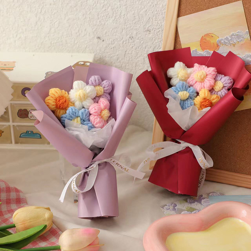 Ramo de flores artificiales de ganchillo, flores eternas, para invitados de boda, ramos de flores, para el día de la madre, 1 unidad