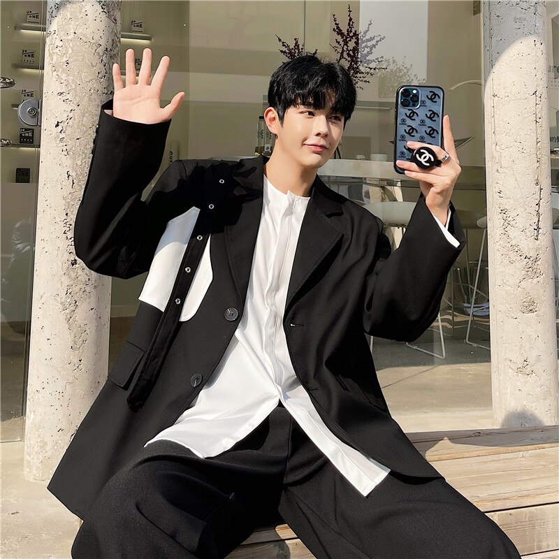 Traje holgado informal para hombre, traje de de varios colores, blanco y negro, estilo coreano, con personalidad, Otoño, , M-XXL