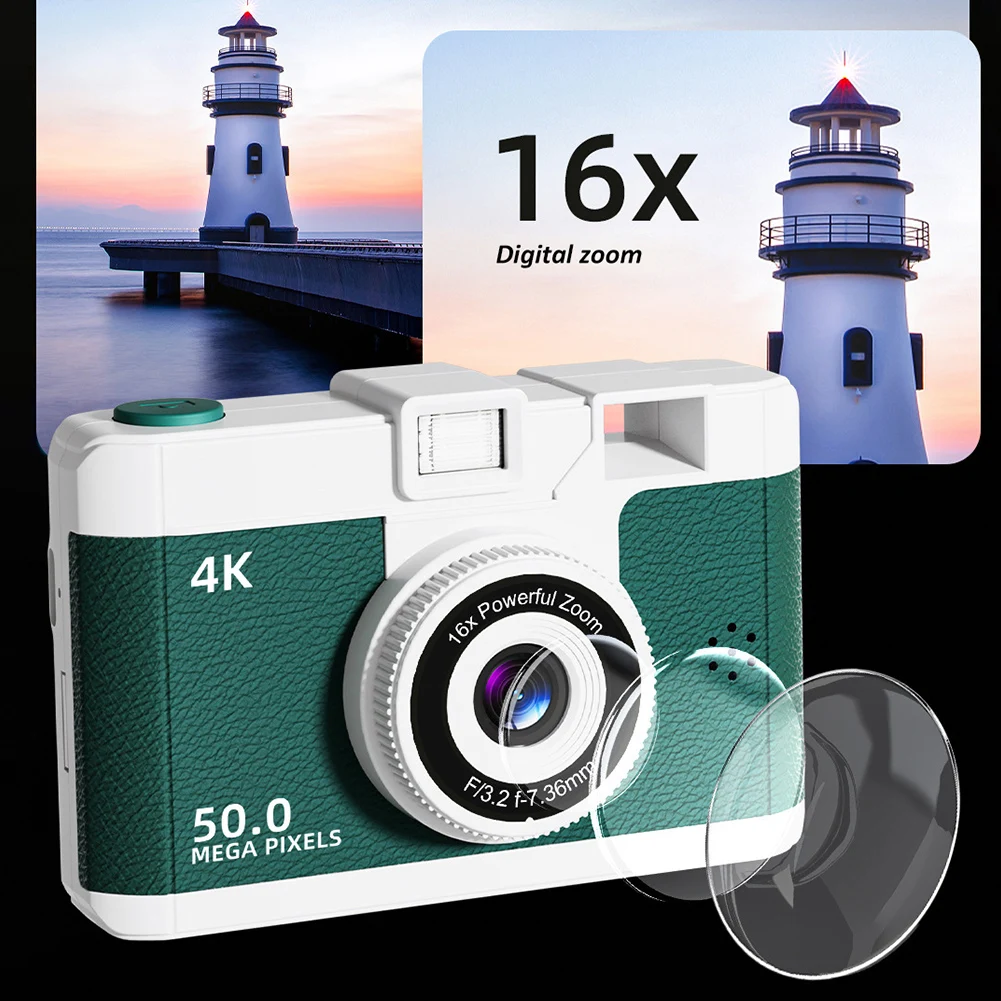 4K Retro-Digitalkamera mit drahtloser WIFI-Übertragung, 16-fach digitaler Zoom, Videoaufnahme, sofortige Wärmebildkamera mit Blitz und Filter