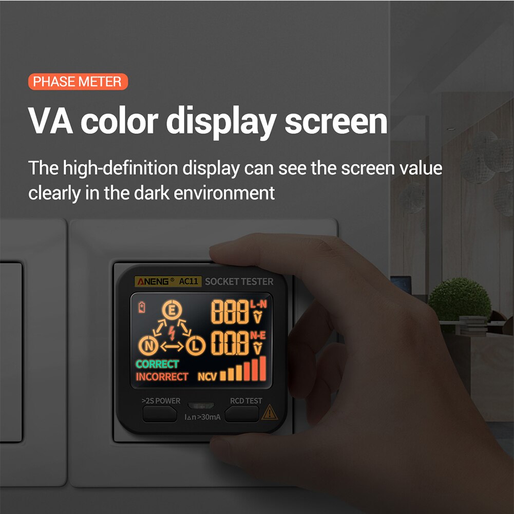 Voltage Measurement LCD Display Phase Meter Electric Backlight Breaker Finder Leakage Protection Socket Tester RCD Non