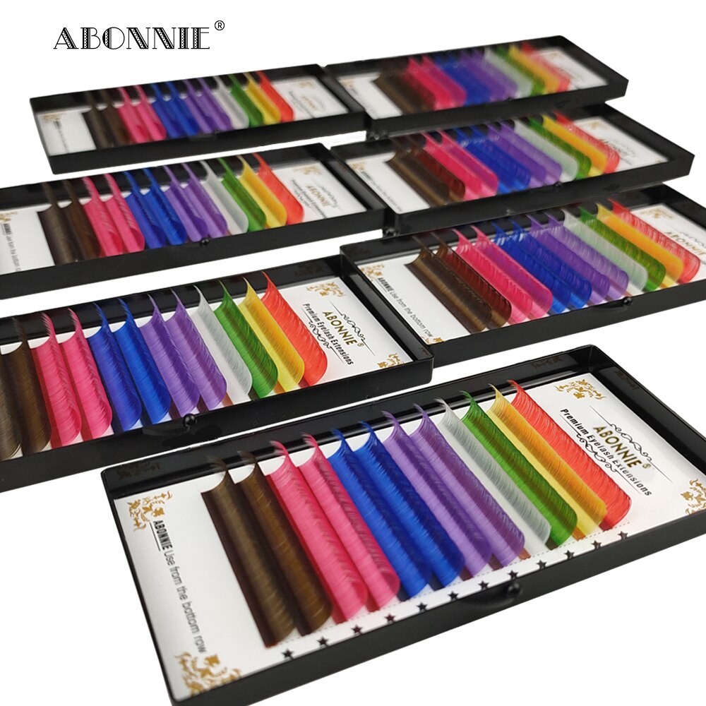 Abonnie-extensiones de pestañas de colores mezclados, 8 colores, volumen prémium, seda, colores Cilios