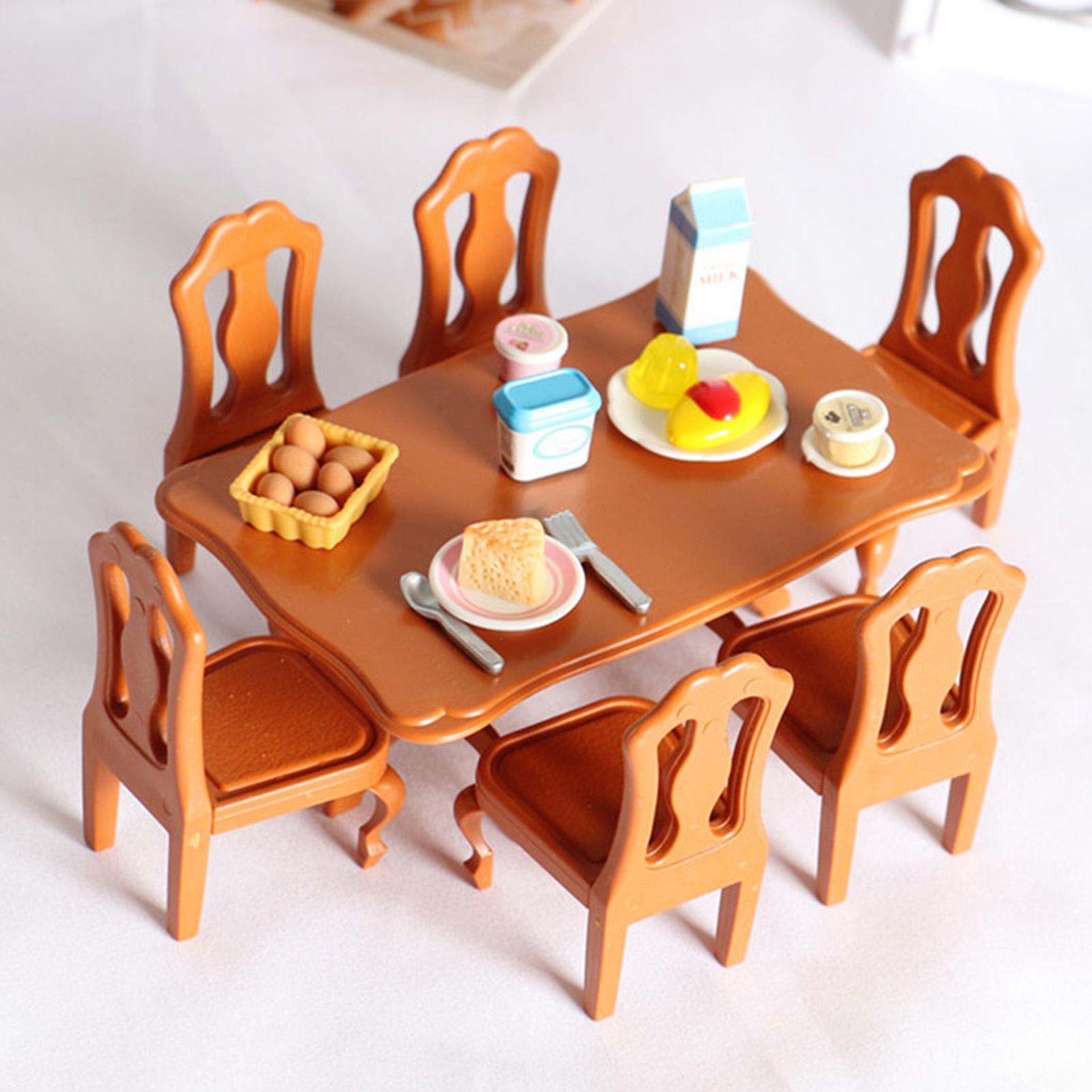 Dollhouse Mini Cute Plastic Furniture Model Miniature Table Chair Set Home Decor