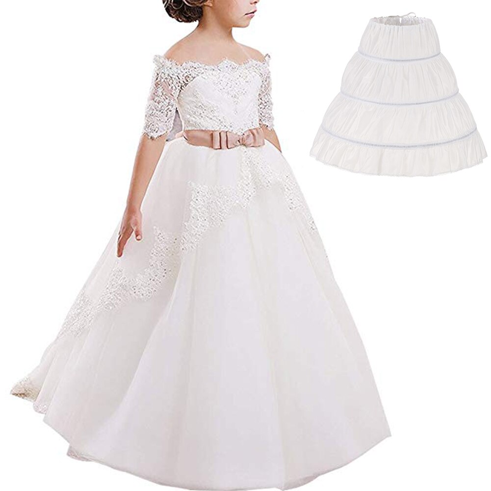 Jupon blanc en dentelle Crinoline pour enfants, ligne a, 3 cerceaux, une couche, robe pour filles, sous-jupe, taille élastique,